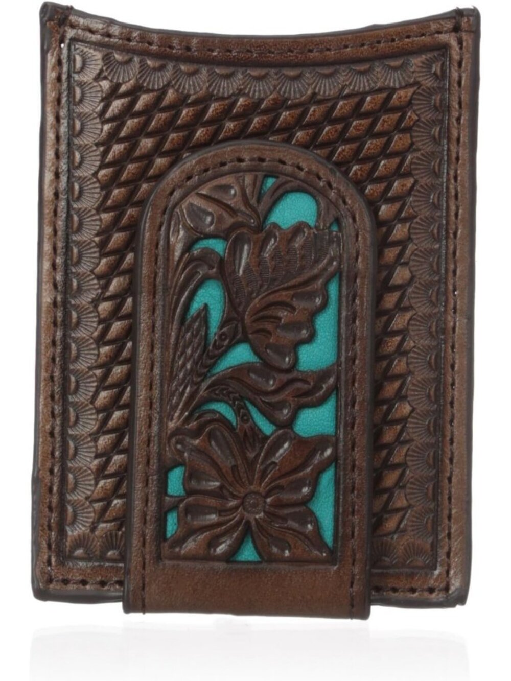 Men's Blue Floral Inlay Magnet Money Clip Wallet - Stylish & Functional